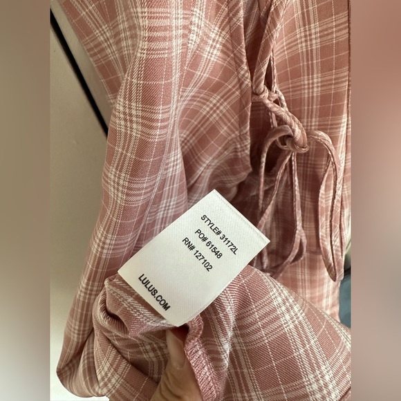 Lulus Pink Gingham A-Line Mini Pink Dress Back Tie Size S - Picture 4 of 4